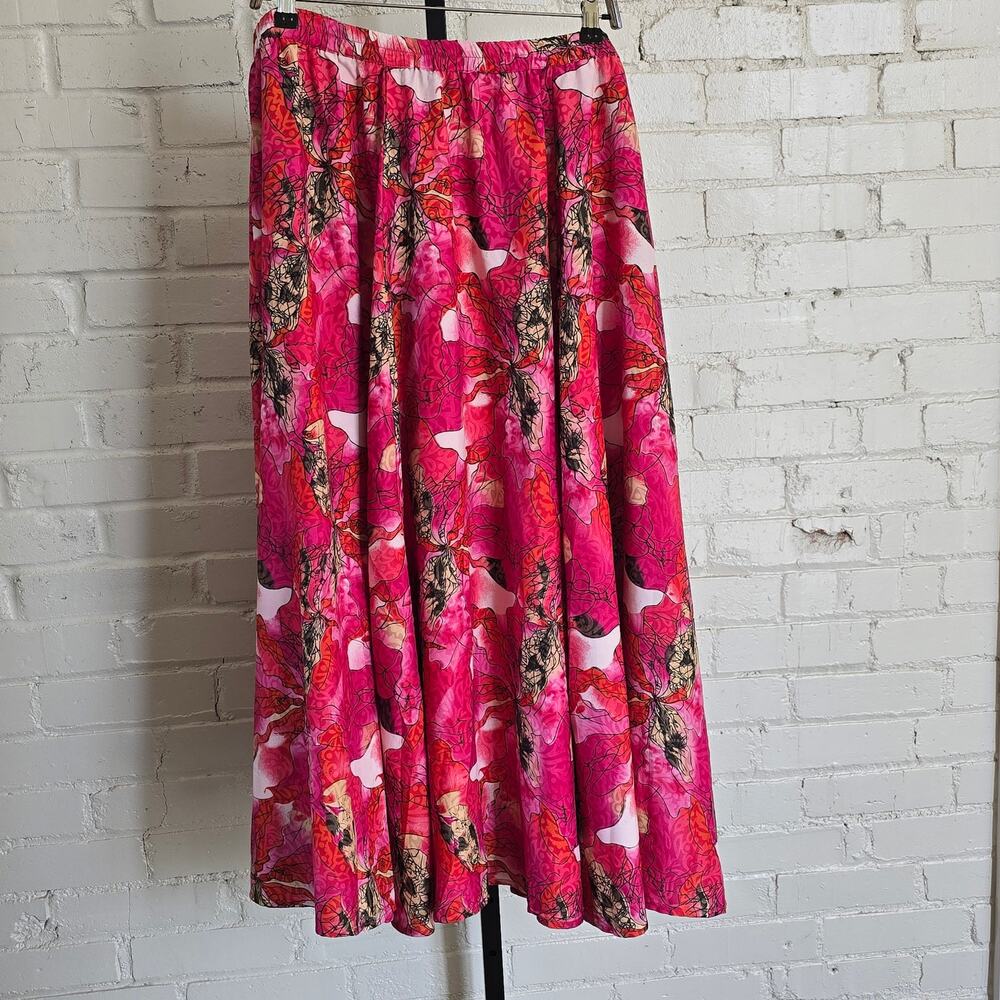 Vibrant Abstract Floral Print Midi Skirt Mod-X | Plus Size1X | Modern Bohemian